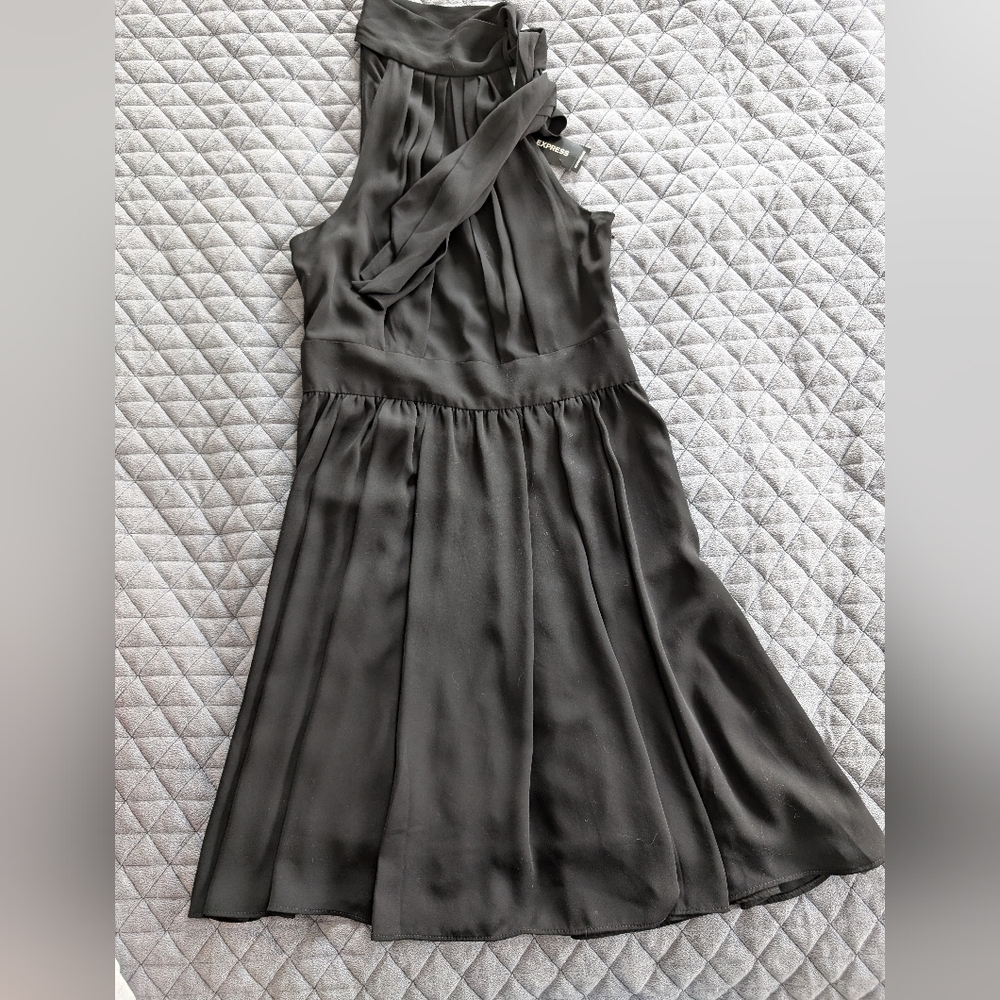 Classic Black Sleeveless Halter Tie Neck Dress